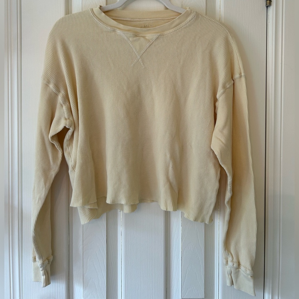 Brandy Melville J Galt Butter Yellow Waffle Long Sleeve Top